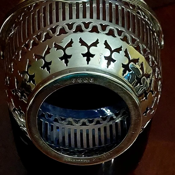 Reed & Barton Sugar Basket w/ Cobalt Blue Glass Insert and Lid